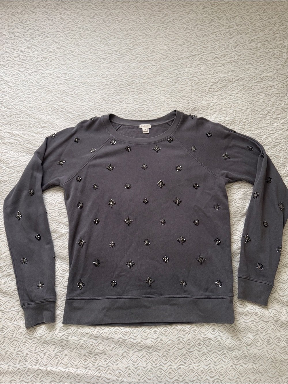 J. Crew crewneck terry BEADED sweatshirt top. NWOT gray embellished m sequin - Picture 2 of 6